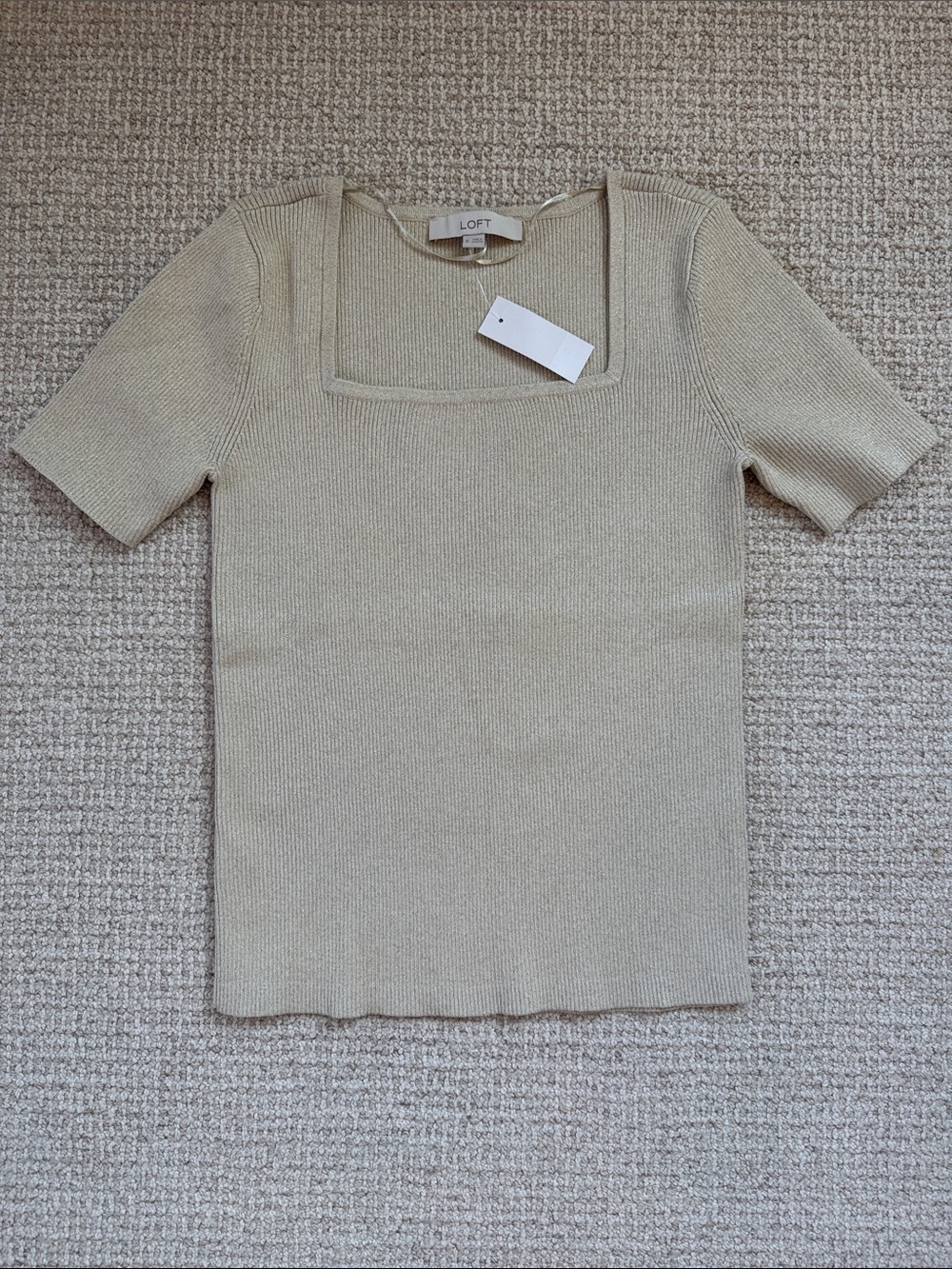 LOFT Gold Square Neck Short Sleeve Knit Top - NWT Size M